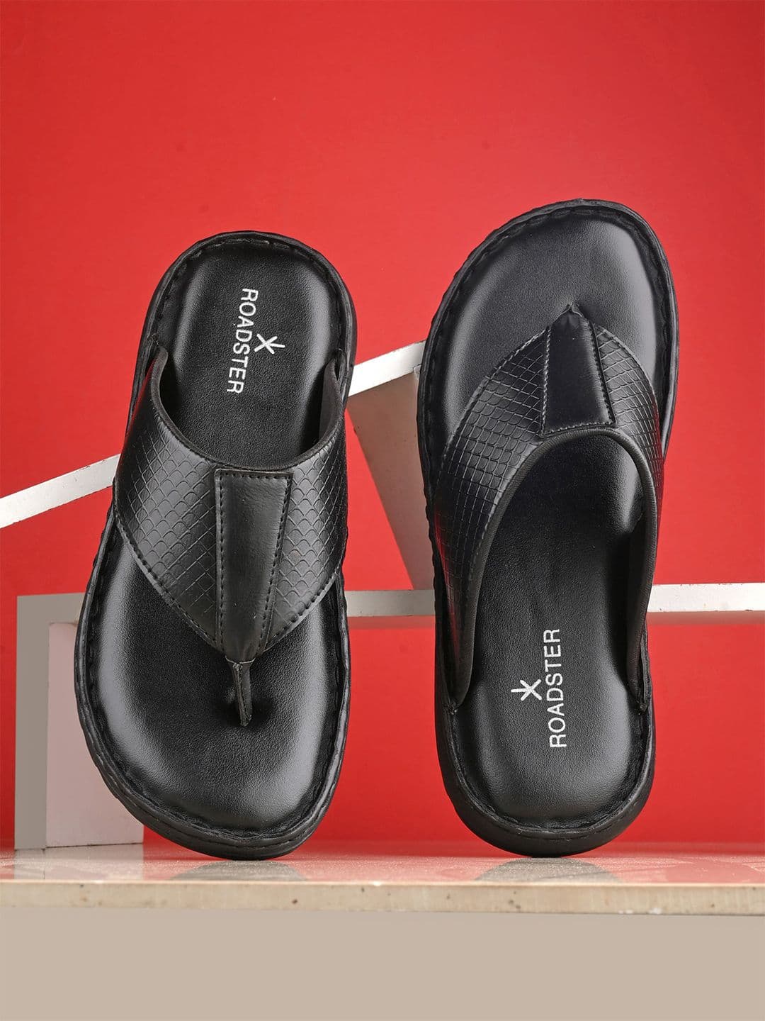 The Roadster Lifestyle Co. Black Textured Comfort Sandals - view 1