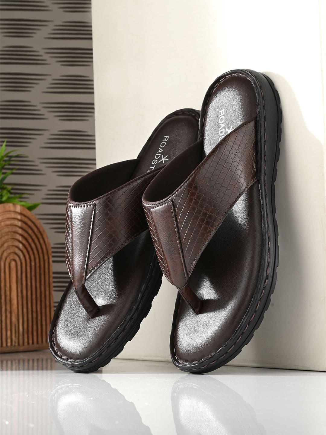 The Roadster Lifestyle Co. Men Brown Textured Comfort Sandals - view 1