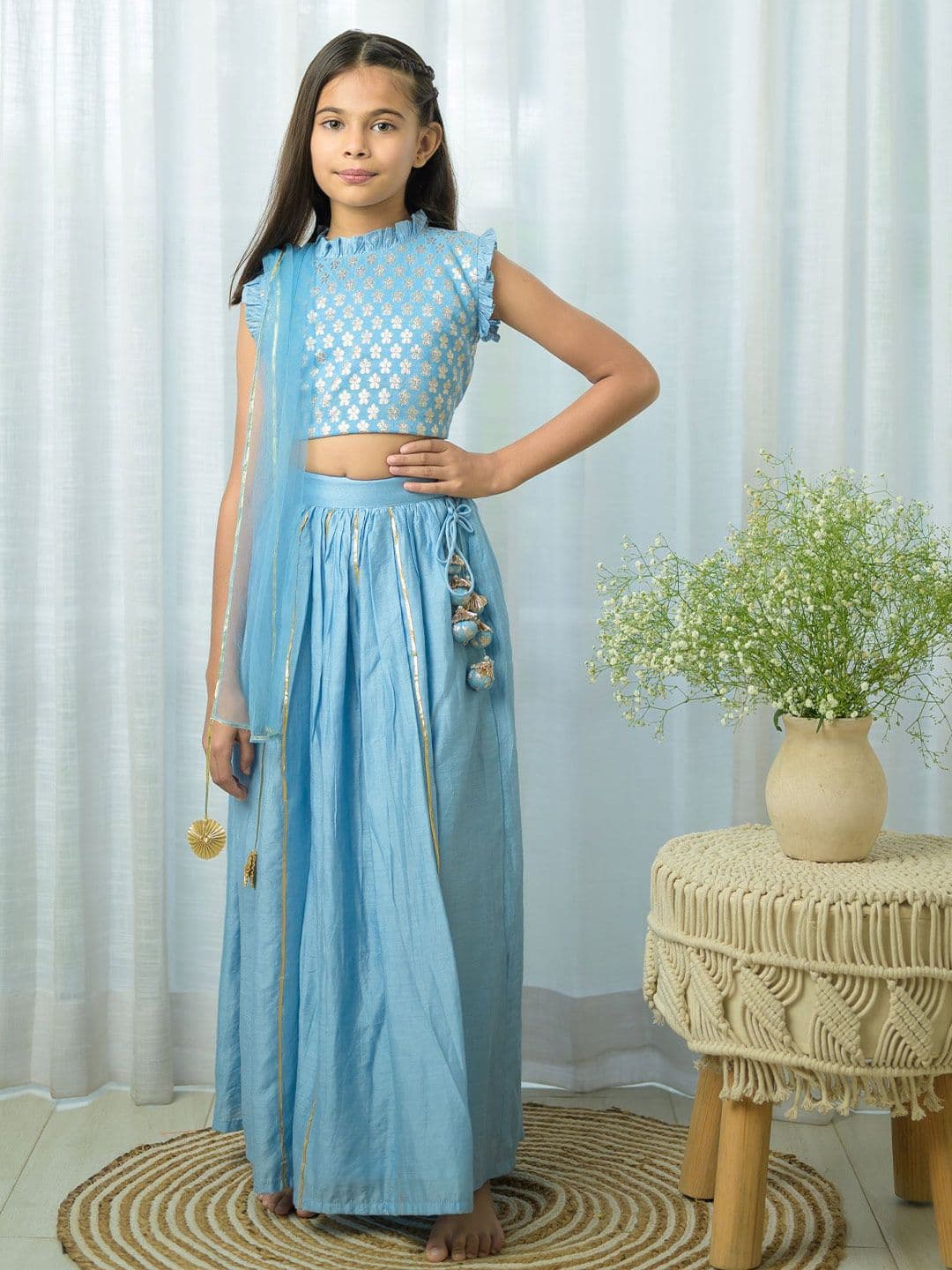 Fairies Forever Girls Woven Design Pure Cotton Ready to Wear Lehenga & Blouse With Dupatta - view 1