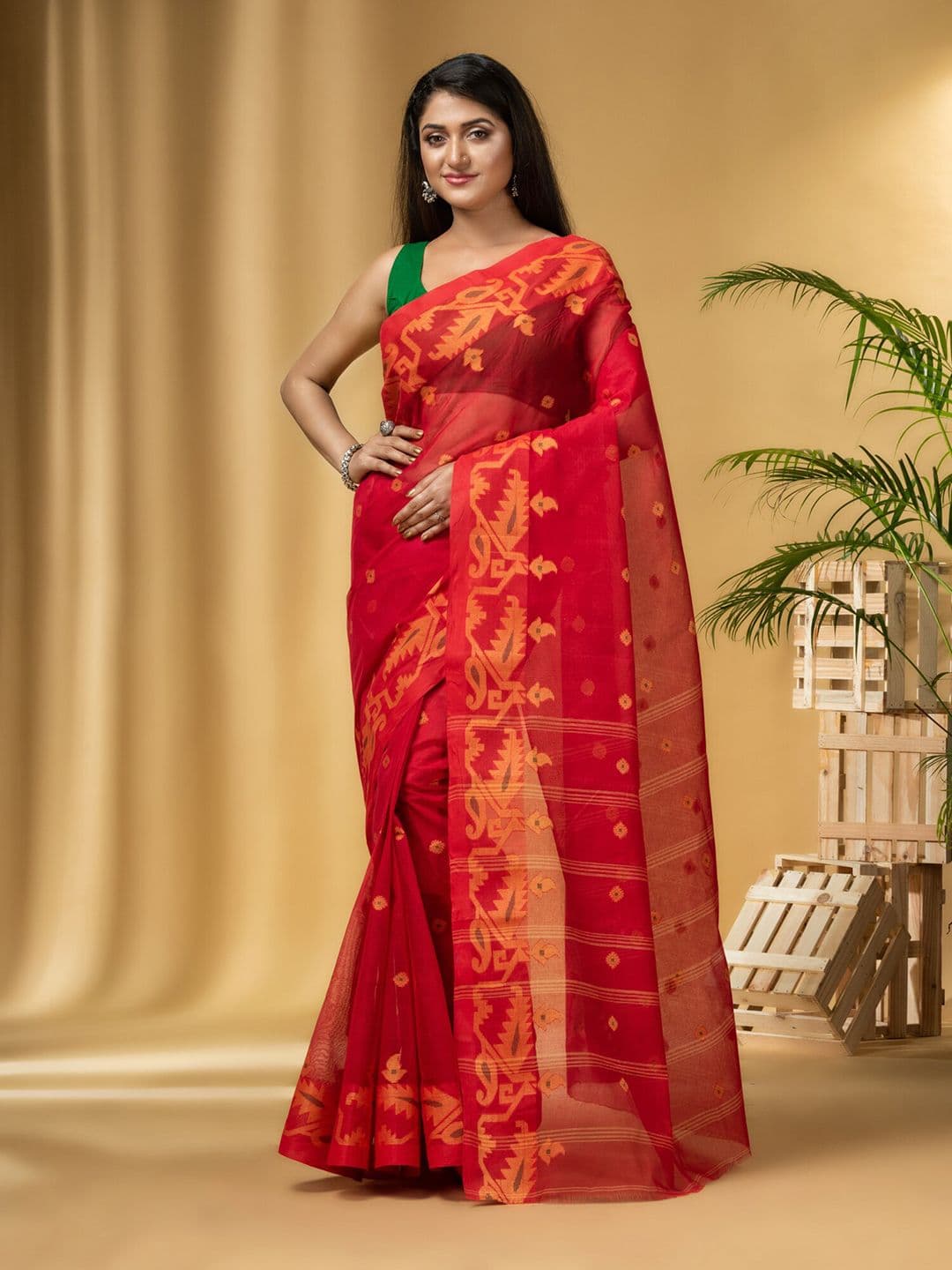 DESH BIDESH Ethnic Motifs Woven Design Pure Cotton Taant Saree - view 1