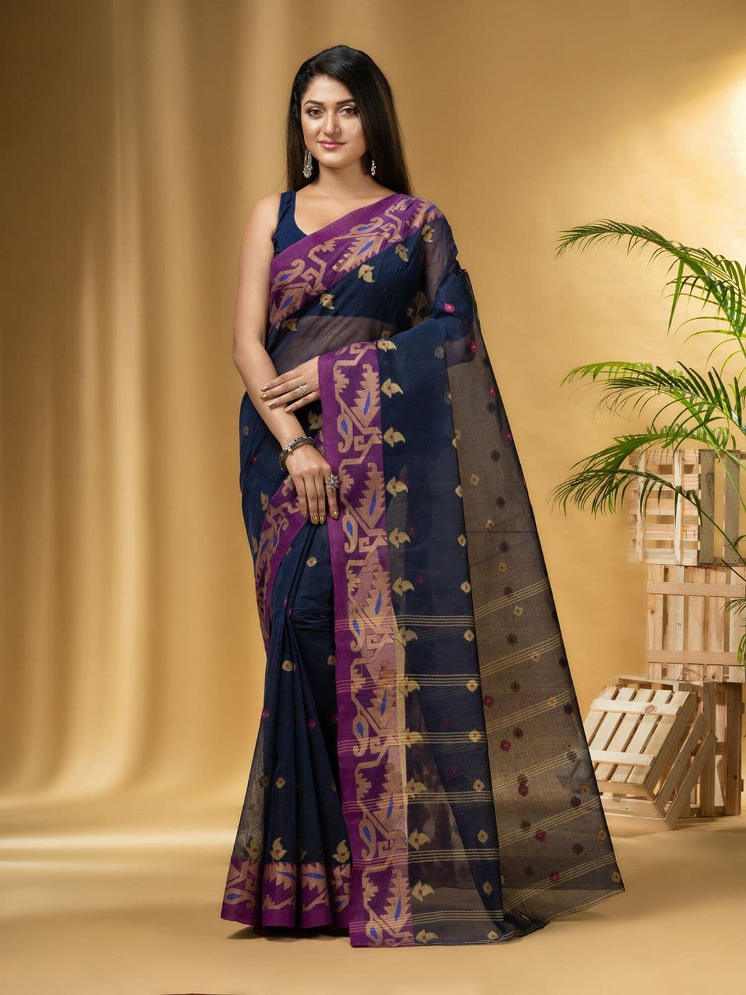 DESH BIDESH Ethnic Motifs Woven Design Pure Cotton Taant Saree - view 1
