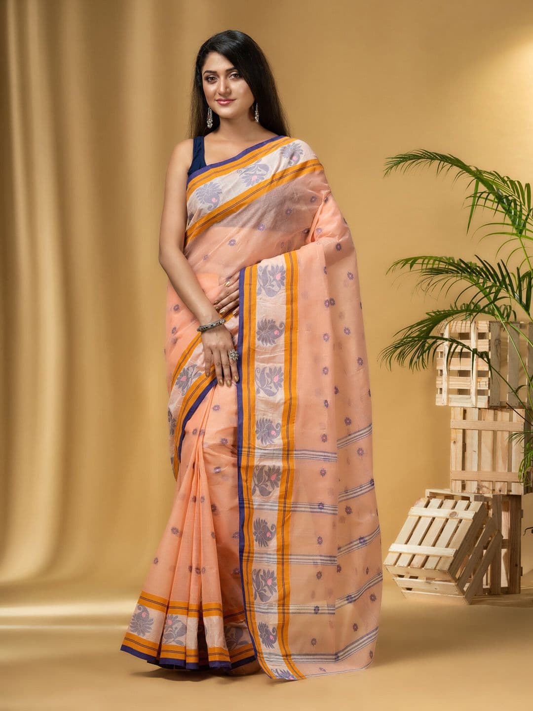 DESH BIDESH Ethnic Motifs Woven Design Pure Cotton Taant Saree - view 1