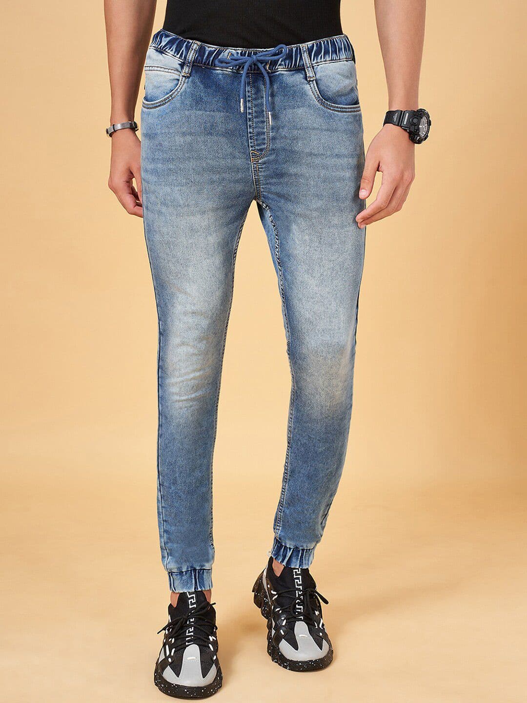 SF JEANS by Pantaloons Men Whiskers & Chevrons Heavy Fade Stretchable Jogger Jeans - view 1