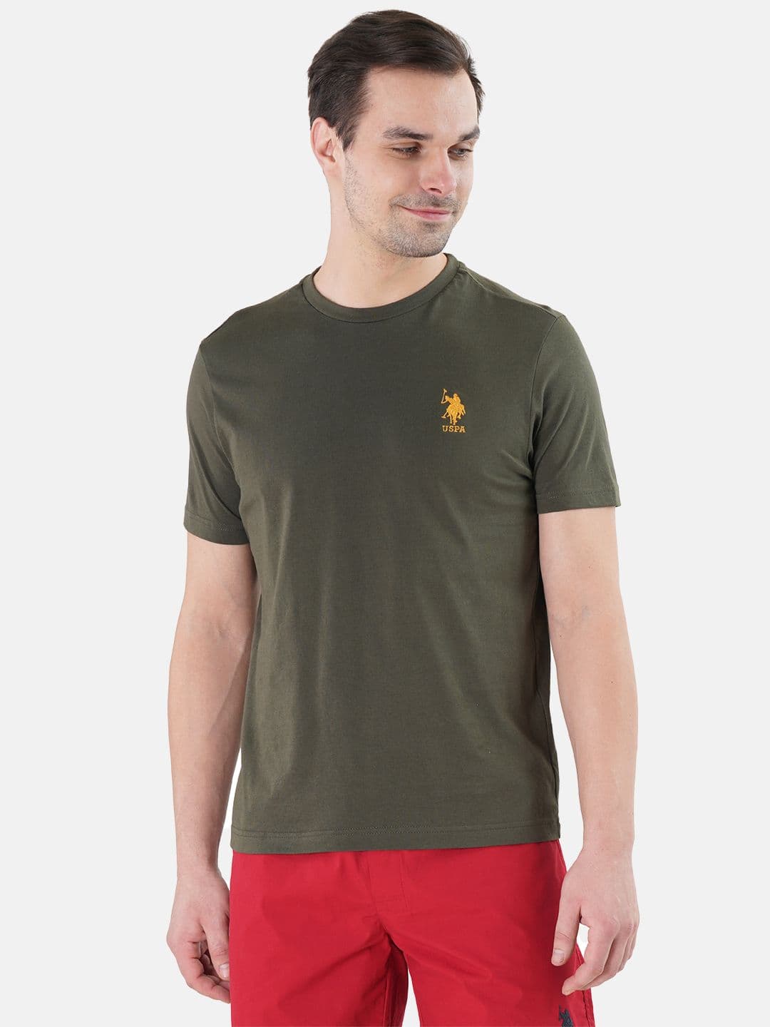 U.S. Polo Assn. Men Olive Green Solid Lounge T-Shirt - view 1