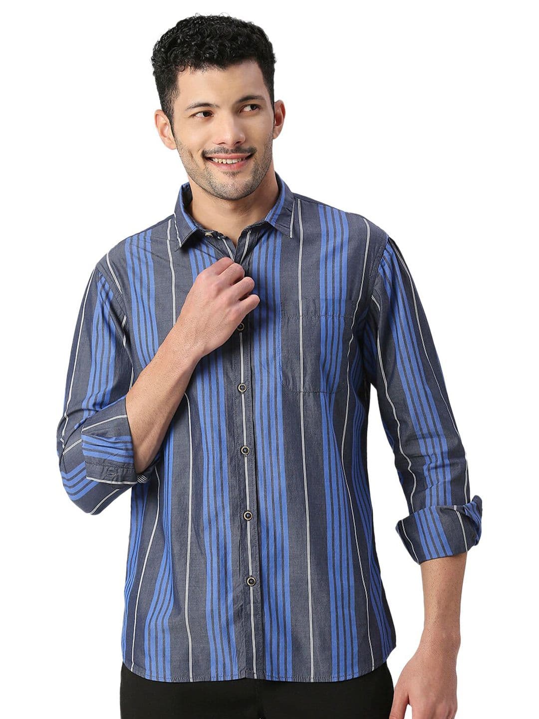 SNX Classic Tailored Fit Multi Striped Pure Cotton Casual Shirt
