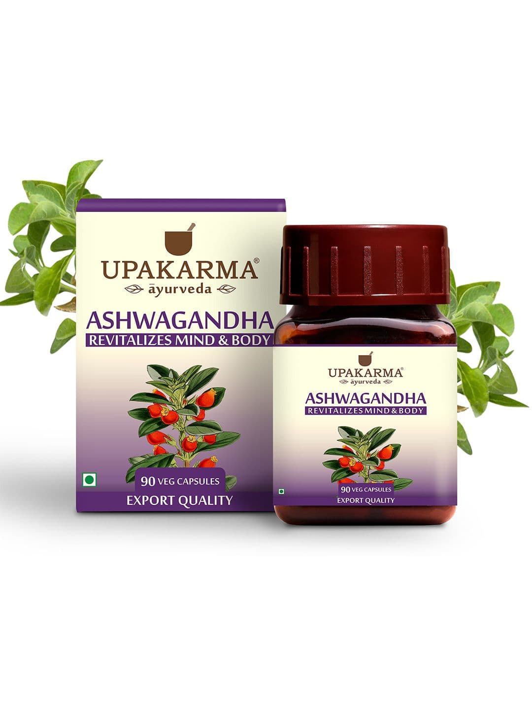 UPAKARMA Ayurveda Premium Quality Pure Ashwagandha Capsules 500mg - 90 Veg Capsules - view 1