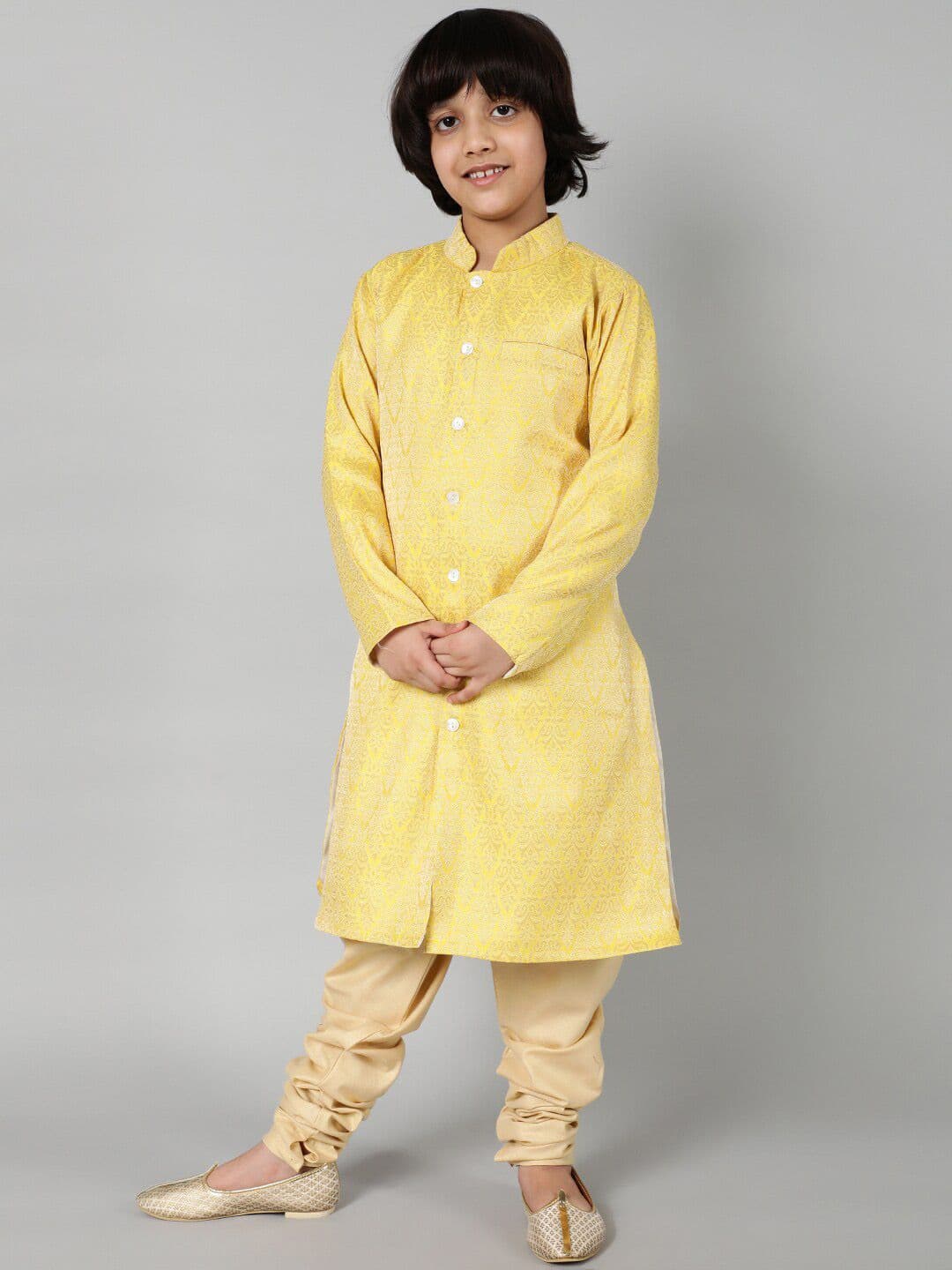 Aks Kids Boys Ethnic Woven Design Mandarin Collar Sherwani Set - view 1