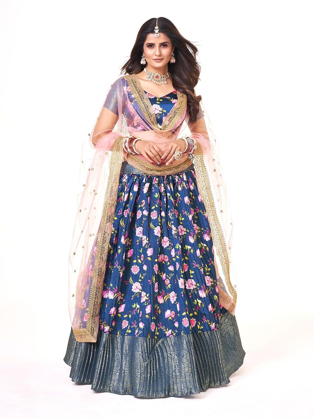 SHOPGARB Printed Semi-Stitched Lehenga & Unstitched Blouse With Dupatta - view 1