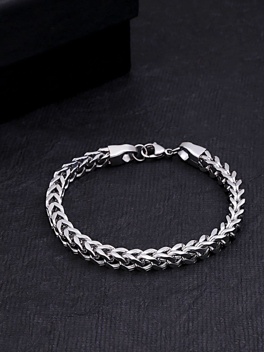 Yellow Chimes Men Rhodium-Plated Silver-Toned Stainless Steel Bracelet - view 1