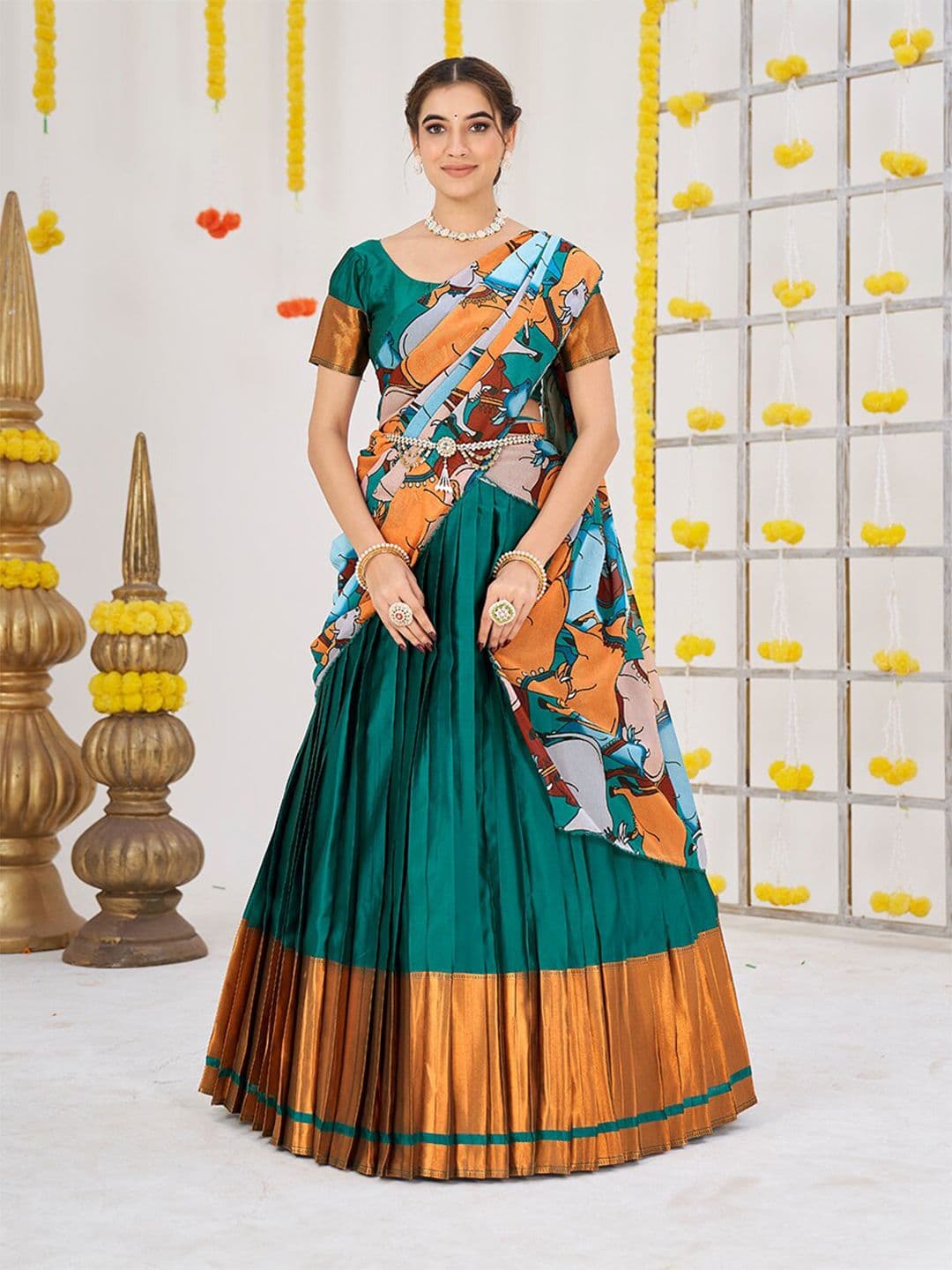 SHOPGARB Semi-Stitched Banarasi Silk Lehenga & Unstitched Blouse With Dupatta - view 1