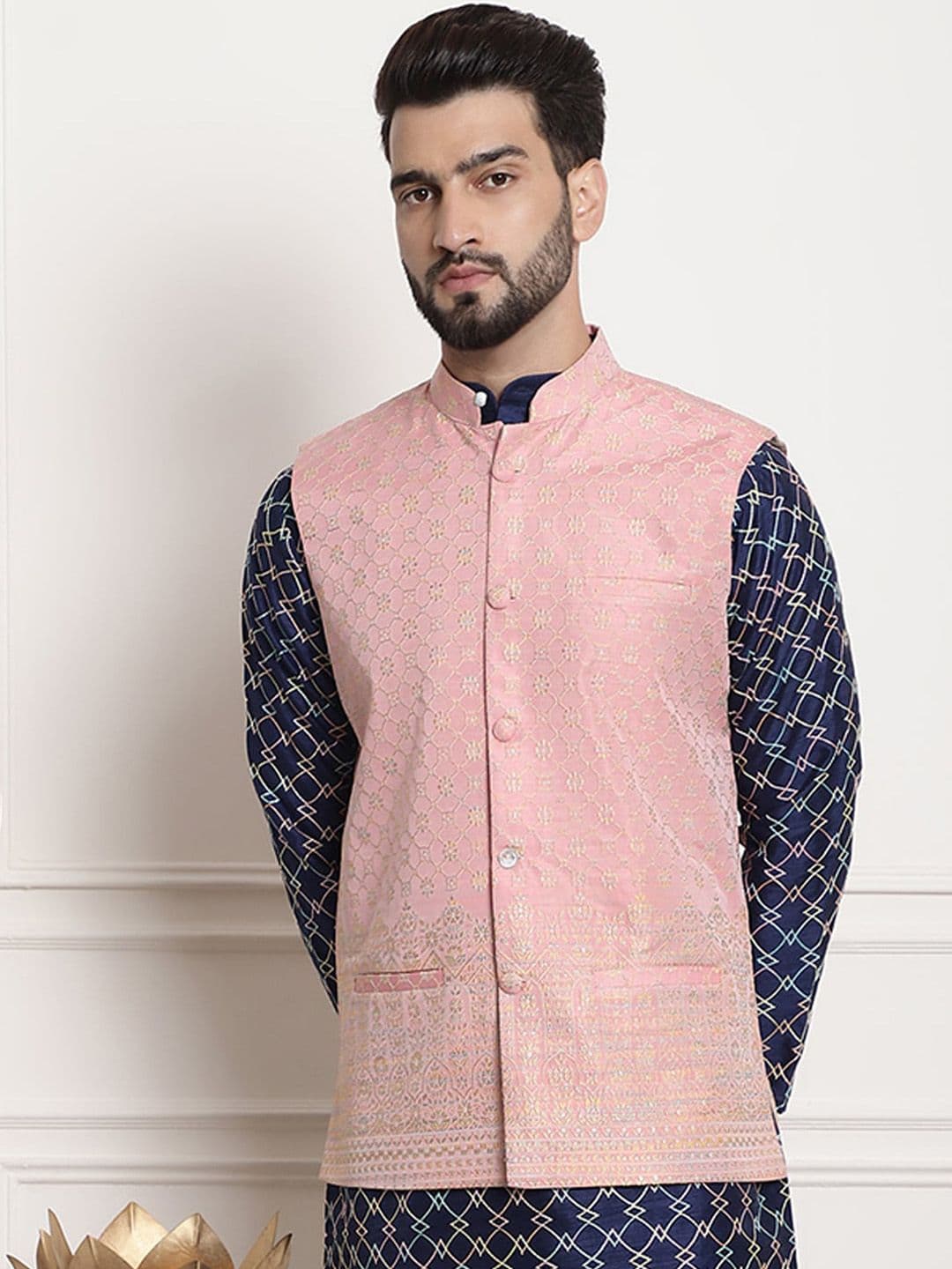 SOJANYA Mandarin Collar Woven Design Jacquard Nehru Jackets - view 1
