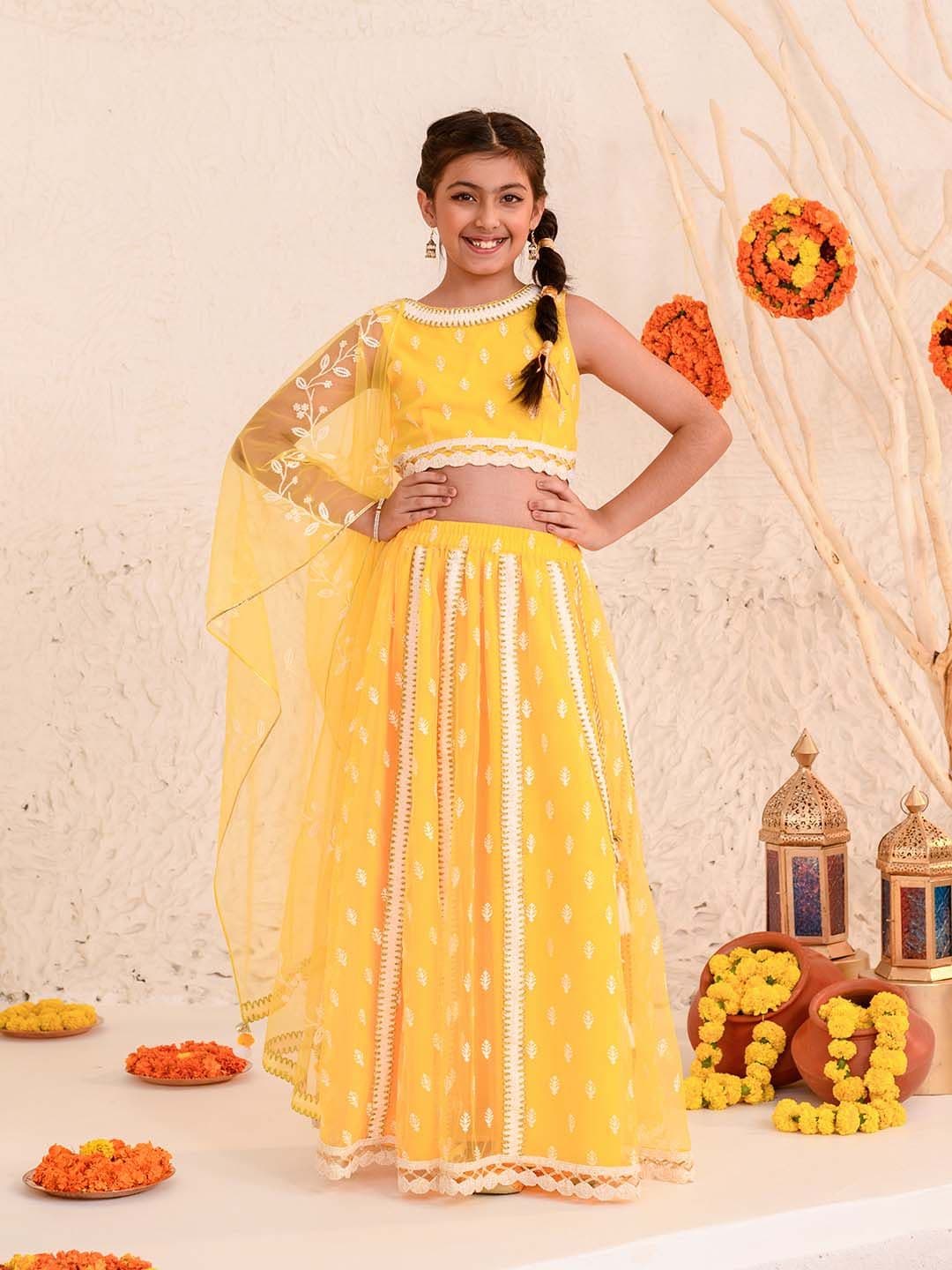 pspeaches Girls Embroidered Thread Work Net Ready to Wear Lehenga & Blouse With Dupatta - view 1