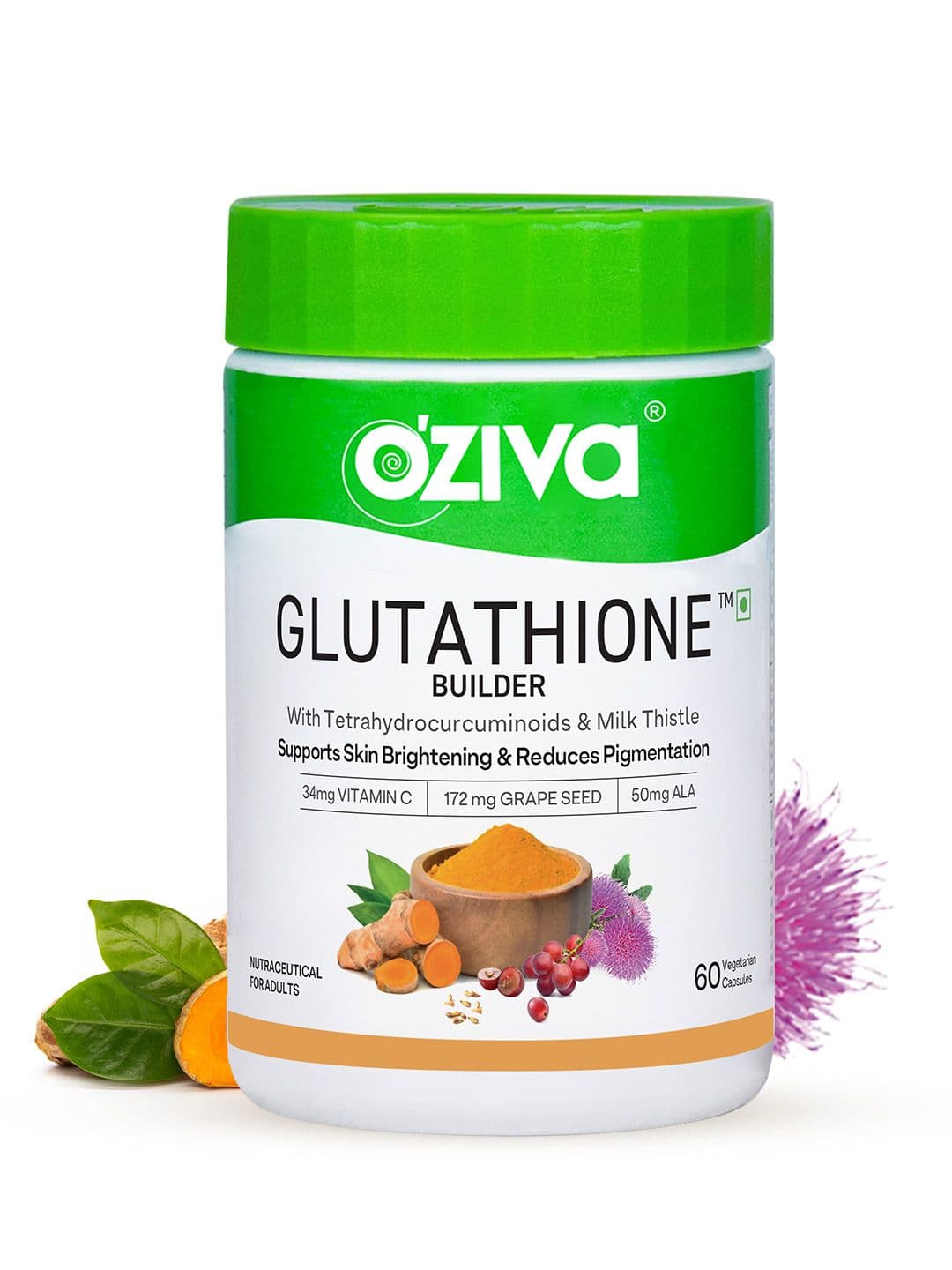 OZiva Glutathione Builder Vegetarian Tablets with Grapeseed - 60 Capsules - view 1