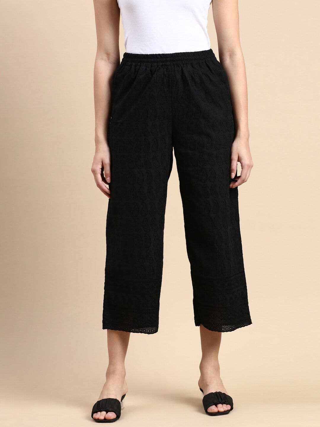 De Moza Paisley Embroidered Cropped Cotton Palazzos - view 1