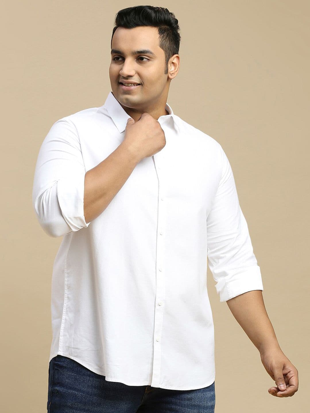 Sztori Plus Size Classic Spread Collar Long Sleeve Cotton Casual Shirt - view 1