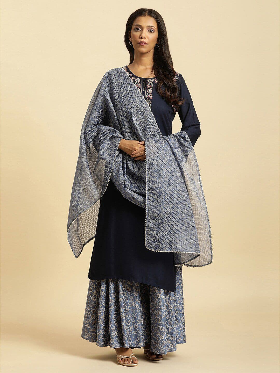 W Ethnic Motifs Printed Dupatta with Gotta Patti - view 1