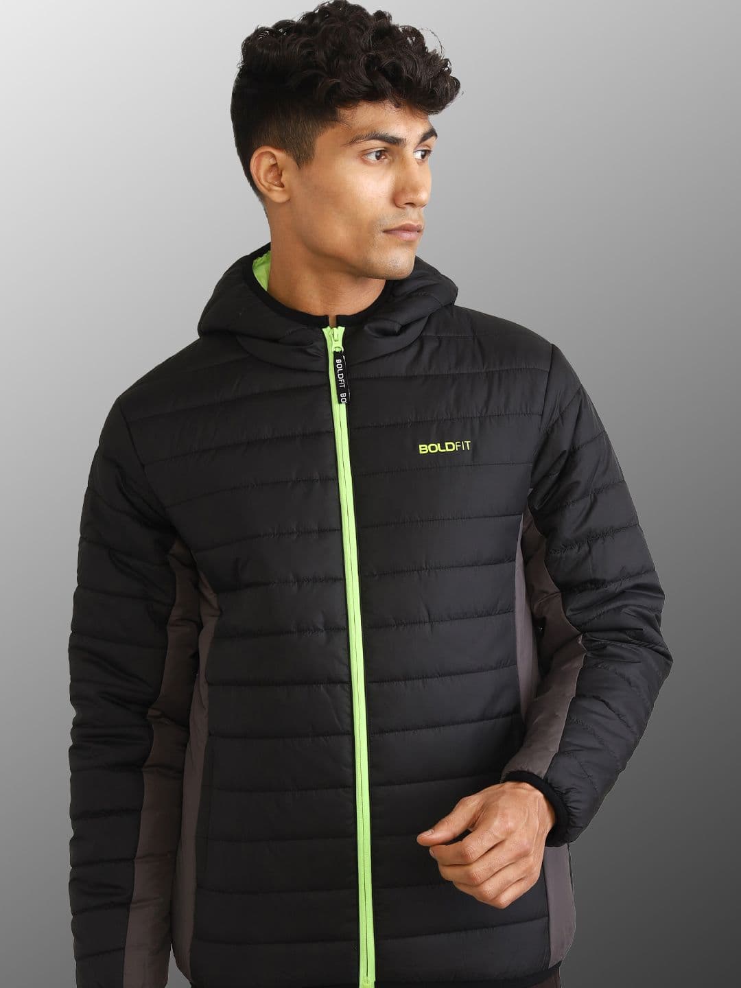 BOLDFIT Colourblocked Quilted Lightweight Hooded All Weather Outdoor Puffer Jacket