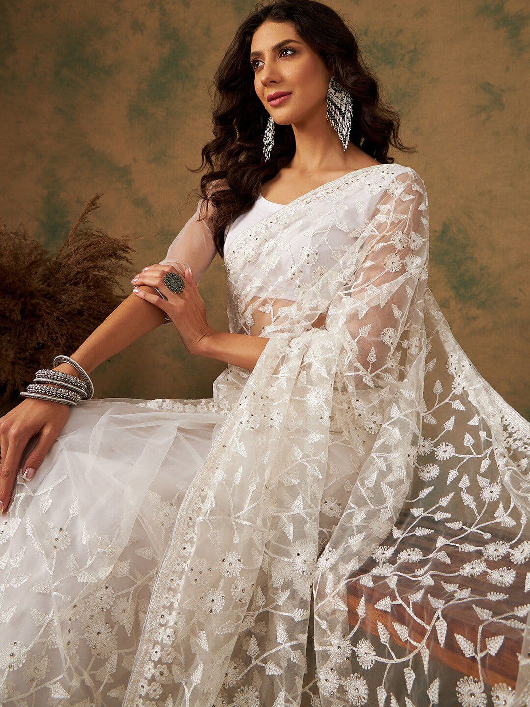 Sangria Embroidered Net Sarees - view 1