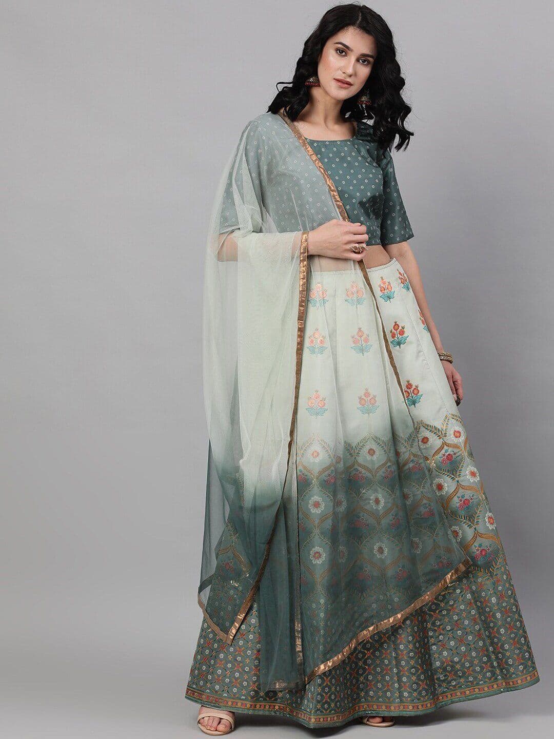 AKS Printed Silk Ready to Wear Lehenga & Blouse With Dupatta - view 1