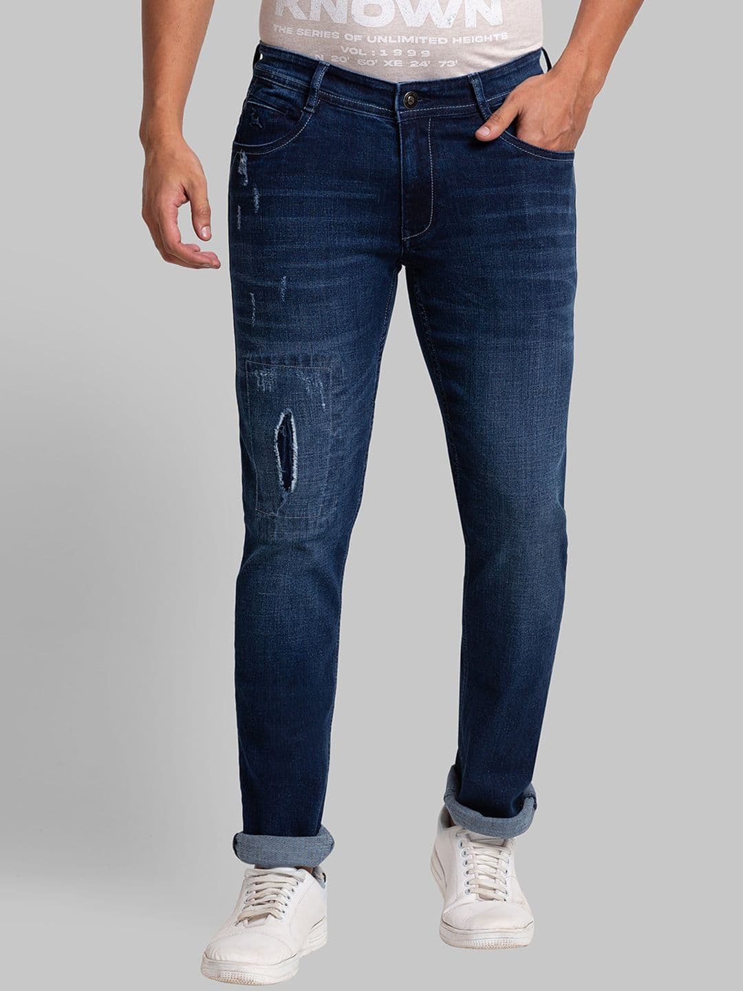 Parx Men Blue Skinny Fit Mildly Distressed Light Fade Whiskers Jeans - view 1