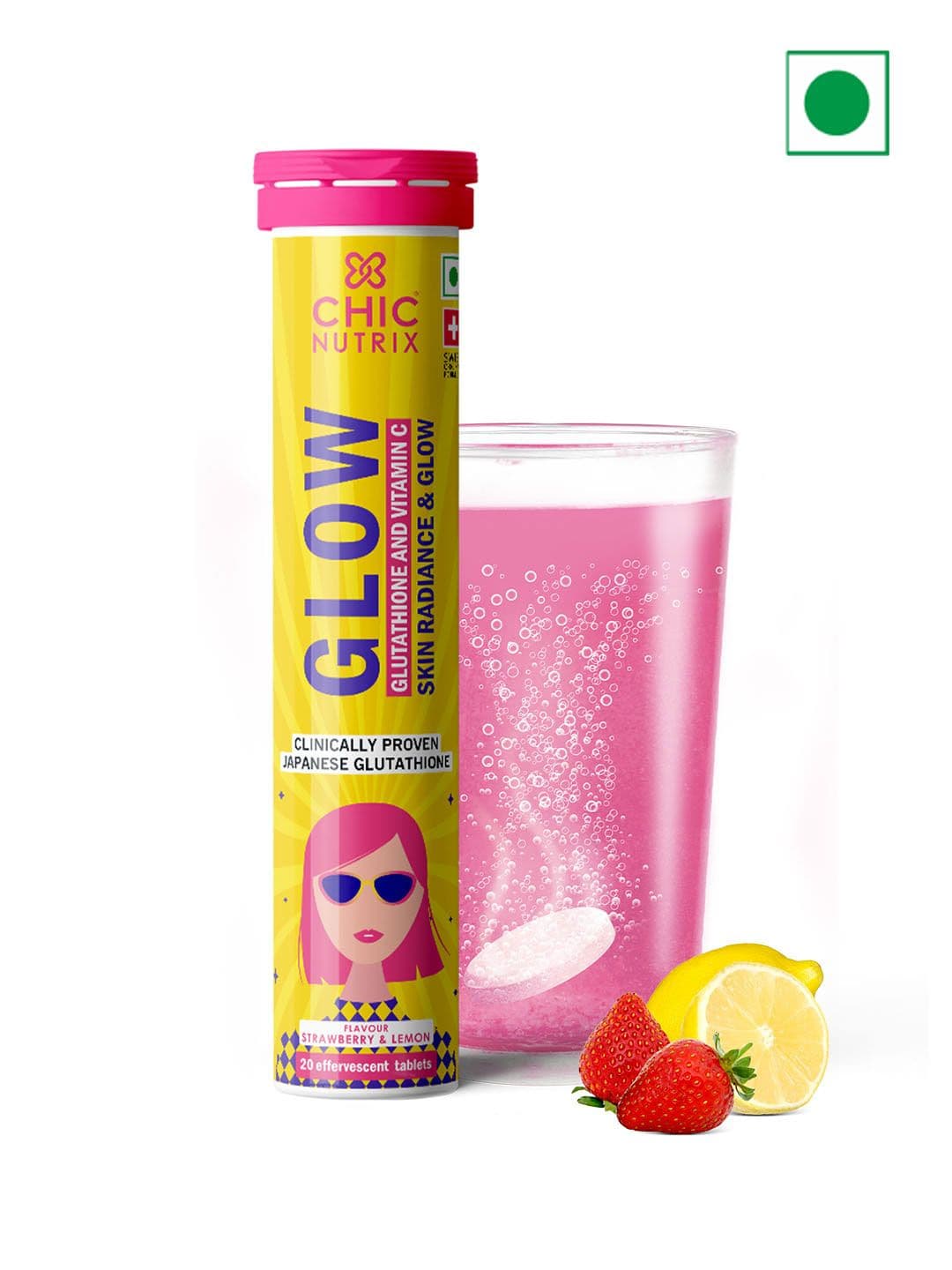 CHICNUTRIX Strawberry & Lemon Flavour Glow Glutathione & Vitamin C Tablets - 20 Tablets - view 1