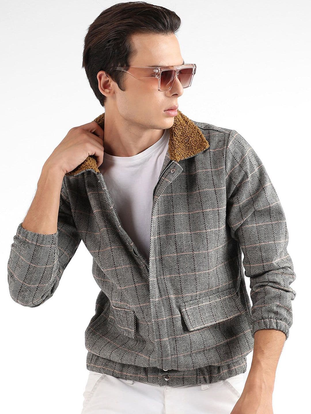 CAHOOT Campus Sutra Grey Checked Windcheater Cotton Tailored Jacket - view 1