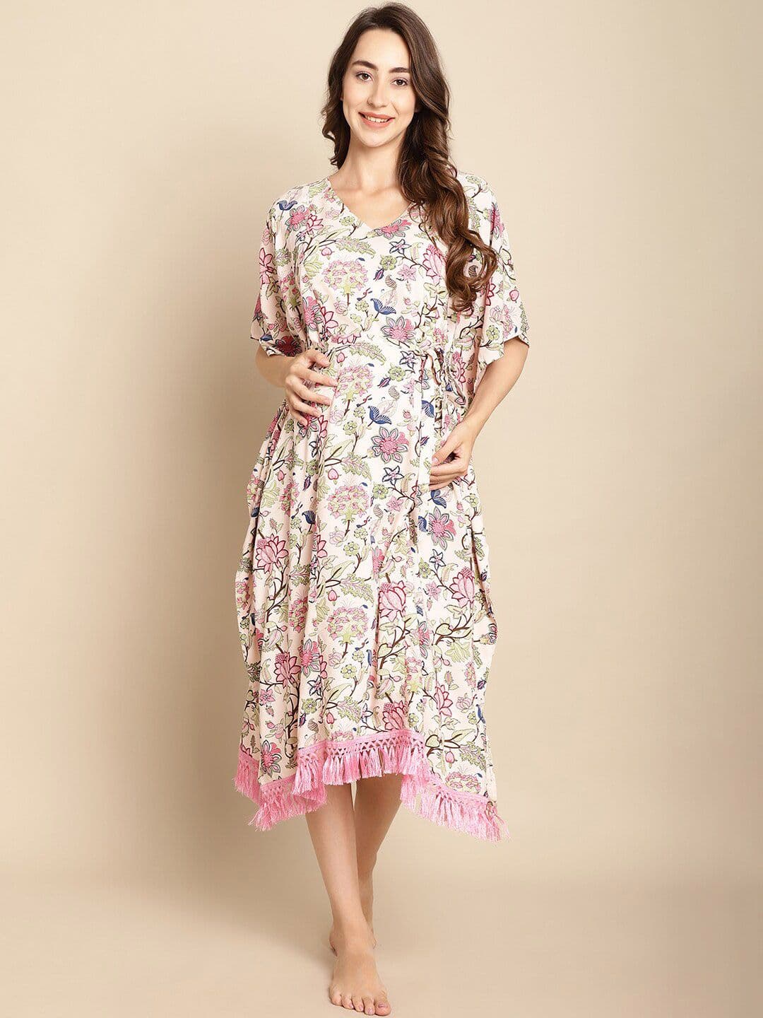 Secret Wish Ethnic Motifs Printed Maternity Kaftan Nightdress - view 1