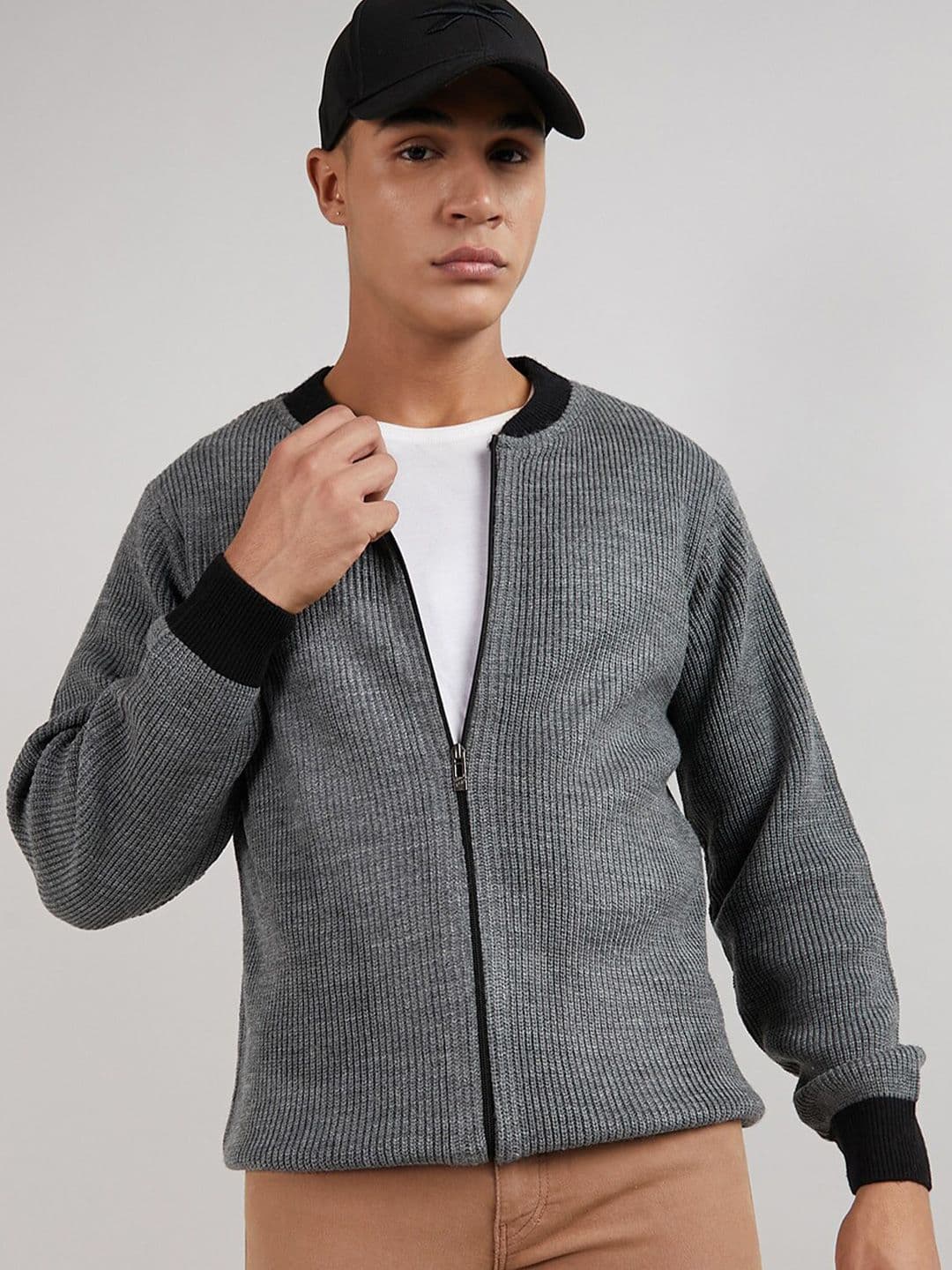 CAHOOT Round Neck Ribbed Front-Open Sweaters - view 1