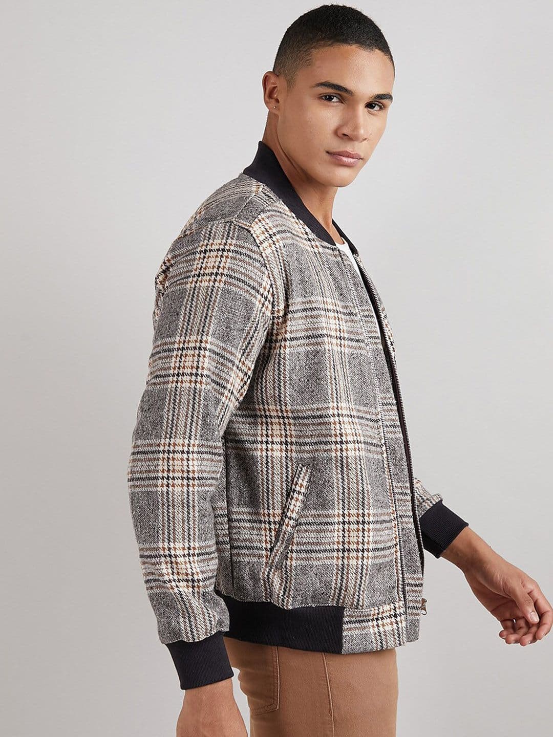 CAHOOT Grey Checked Windcheater Cotton Bomber Jacket - view 1