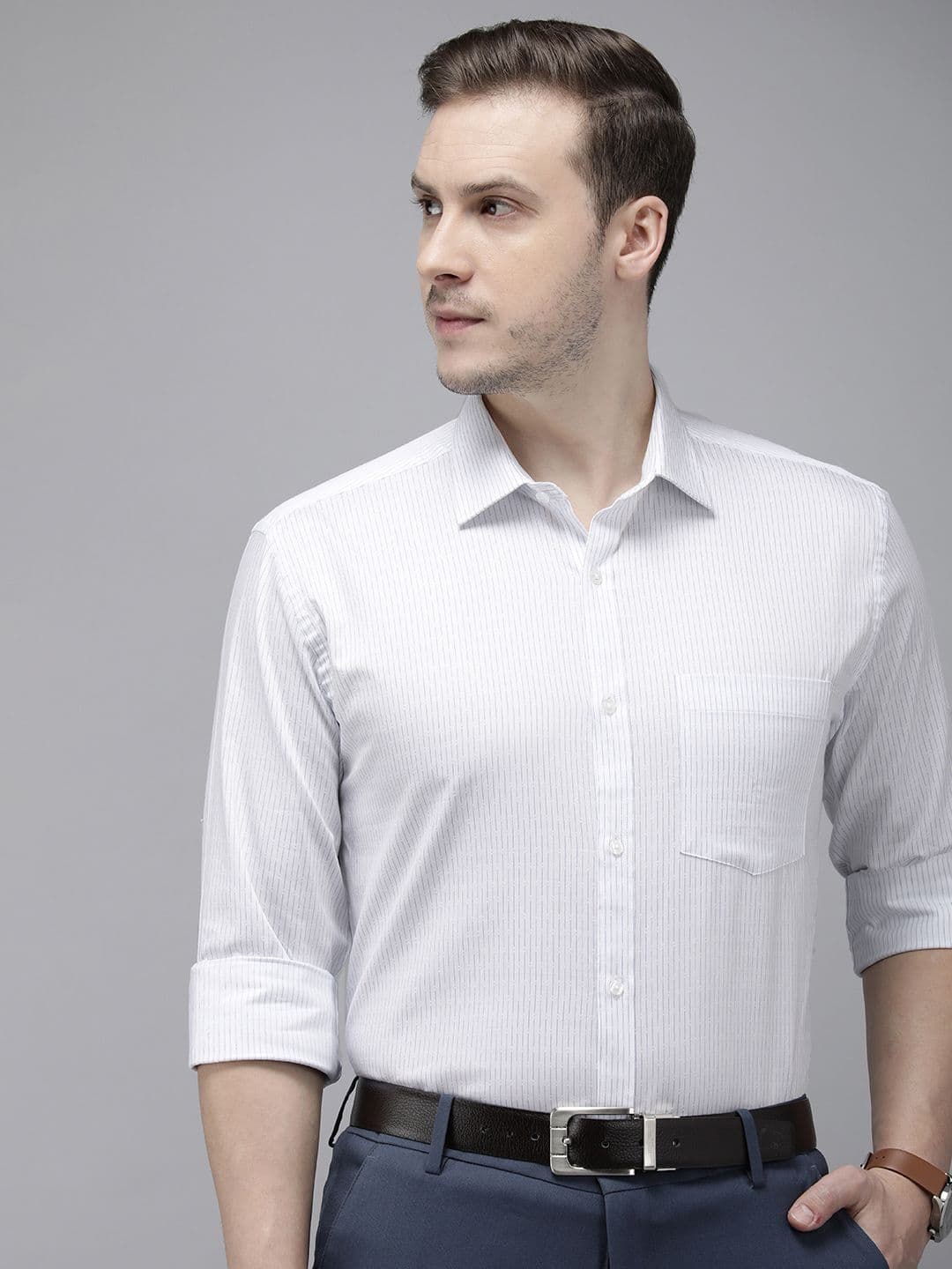 Park Avenue Pure Cotton Slim Fit Striped Formal Shirt - view 1