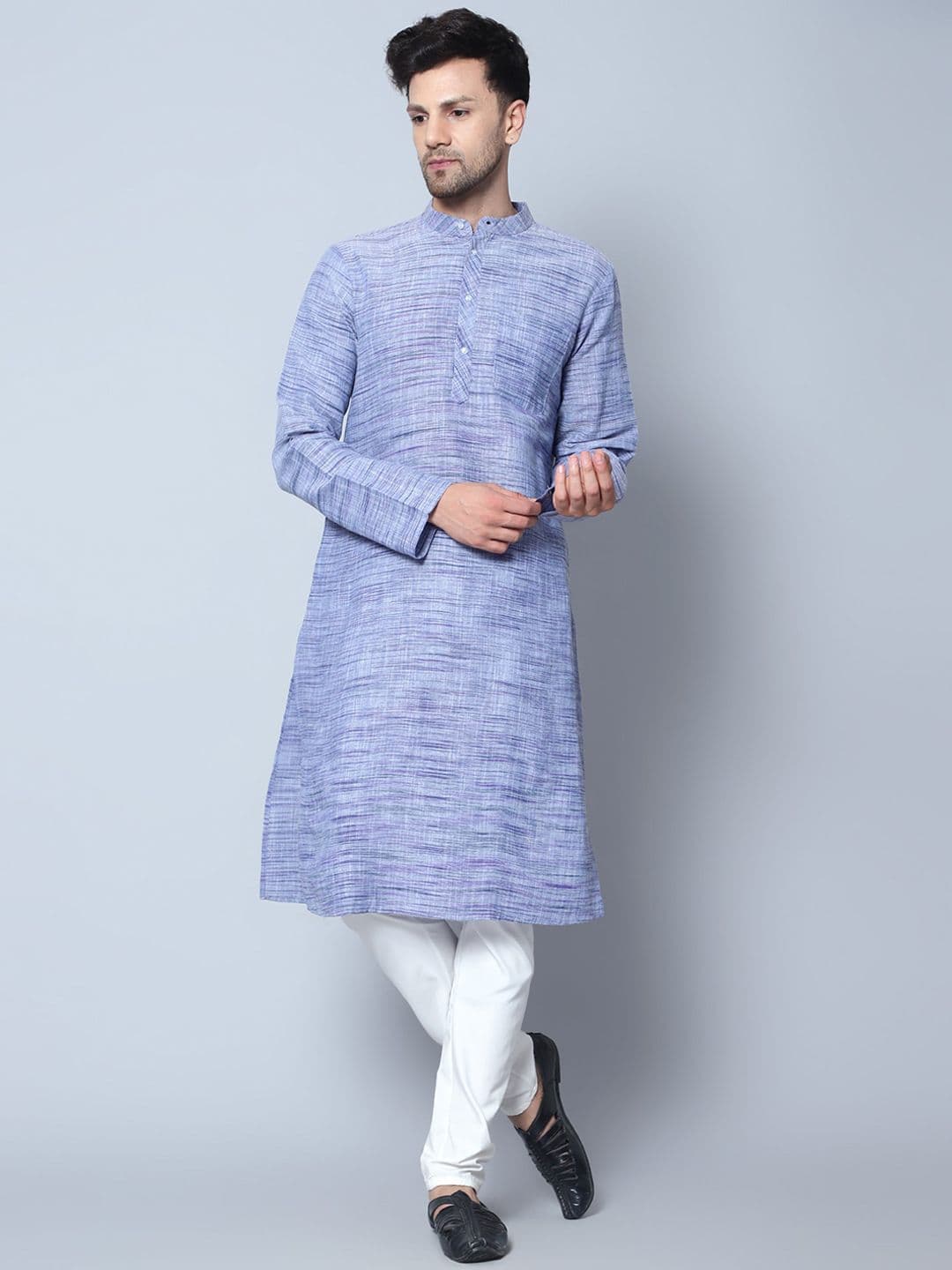 Latest Chikan Garments Striped Woven Design Mandarin Collar Kurta - view 1