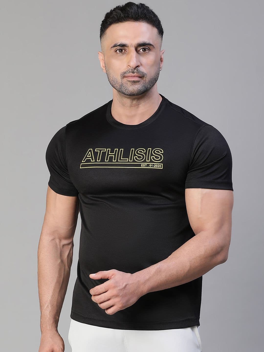 ATHLISIS Typography Printed Dri-FIT Pockets Slim Fit Sports T-shirt - view 1