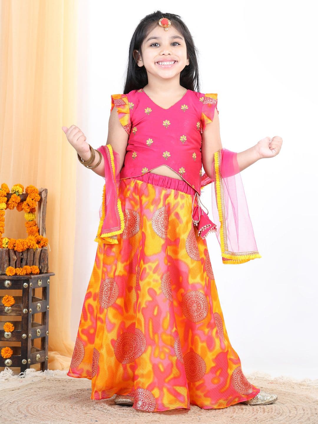 Here&Now X Kinder Kids Girls Embroidered Ready to Wear Lehenga & Blouse With Dupatta - view 1