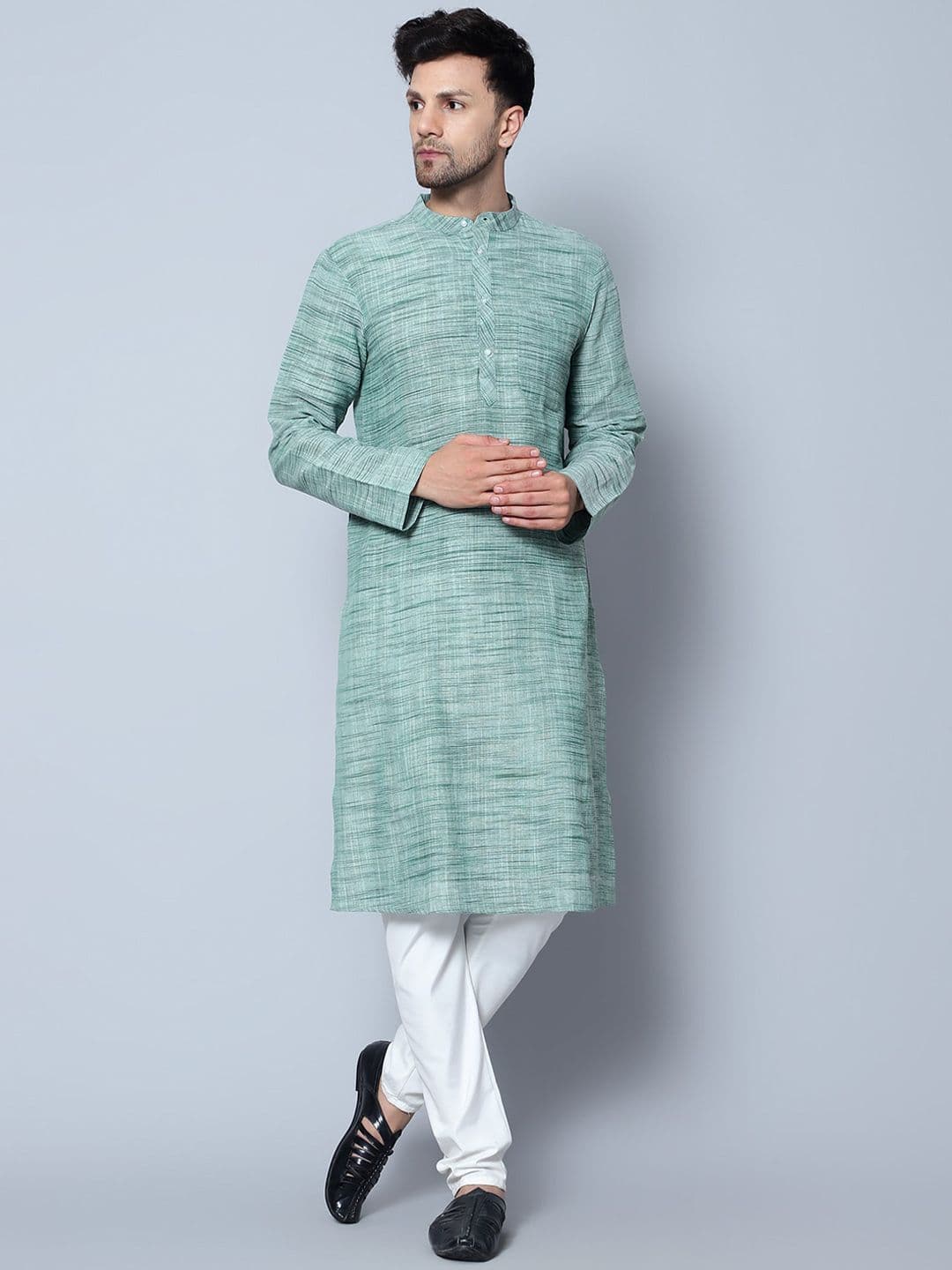 Latest Chikan Garments Striped Mandarin Collar Kurta - view 1