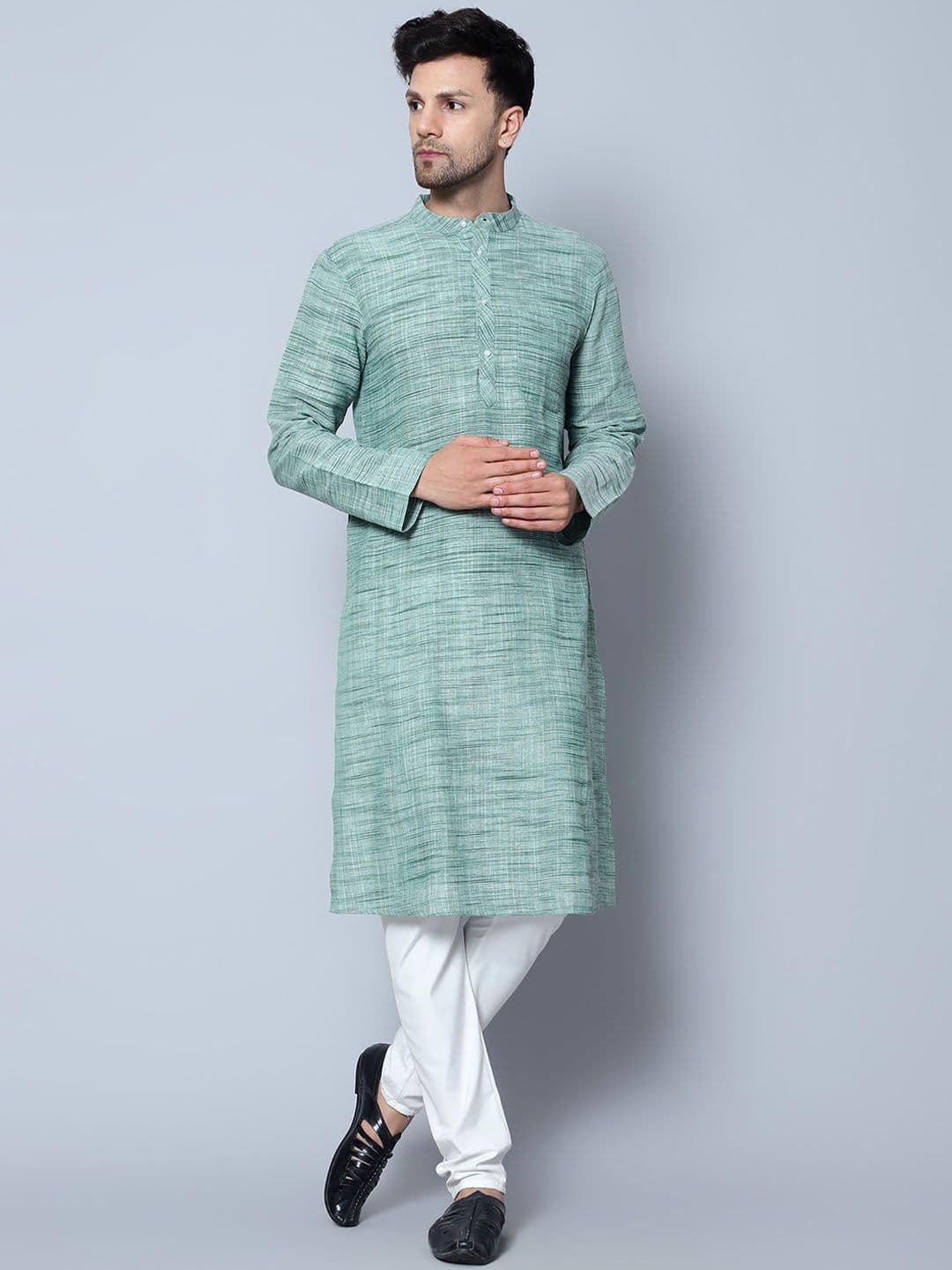 Latest Chikan Garments Striped Mandarin Collar Kurta - view 1