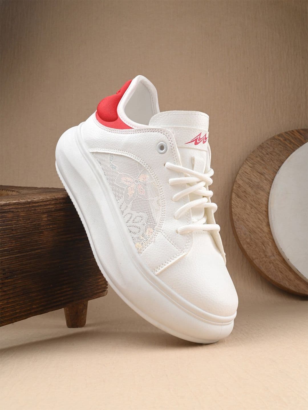The Roadster Lifestyle Co. Women White & Red Mesh Walking Shoes - view 1