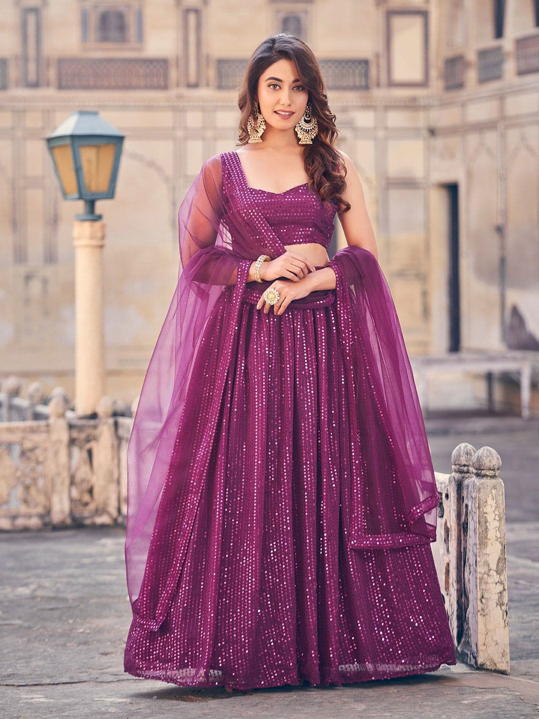 SHOPGARB Embroidered Sequinned Semi-Stitched Lehenga & Unstitched Blouse With Dupatta - view 1