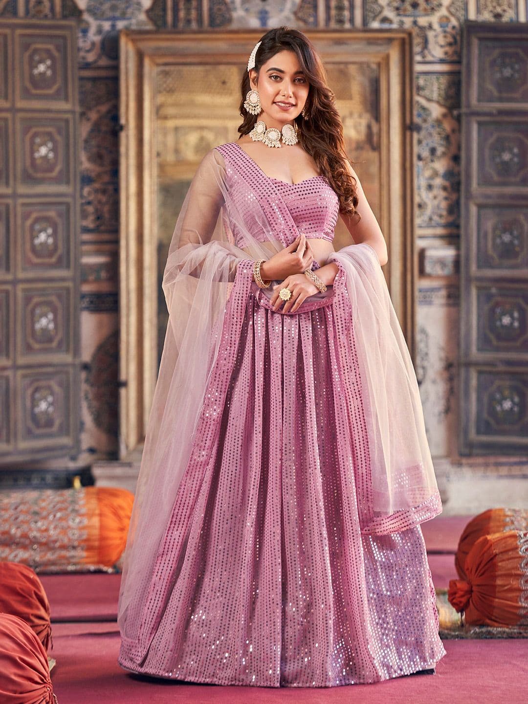 SHOPGARB Embroidered Sequinned Semi-Stitched Lehenga & Unstitched Blouse With Dupatta - view 1