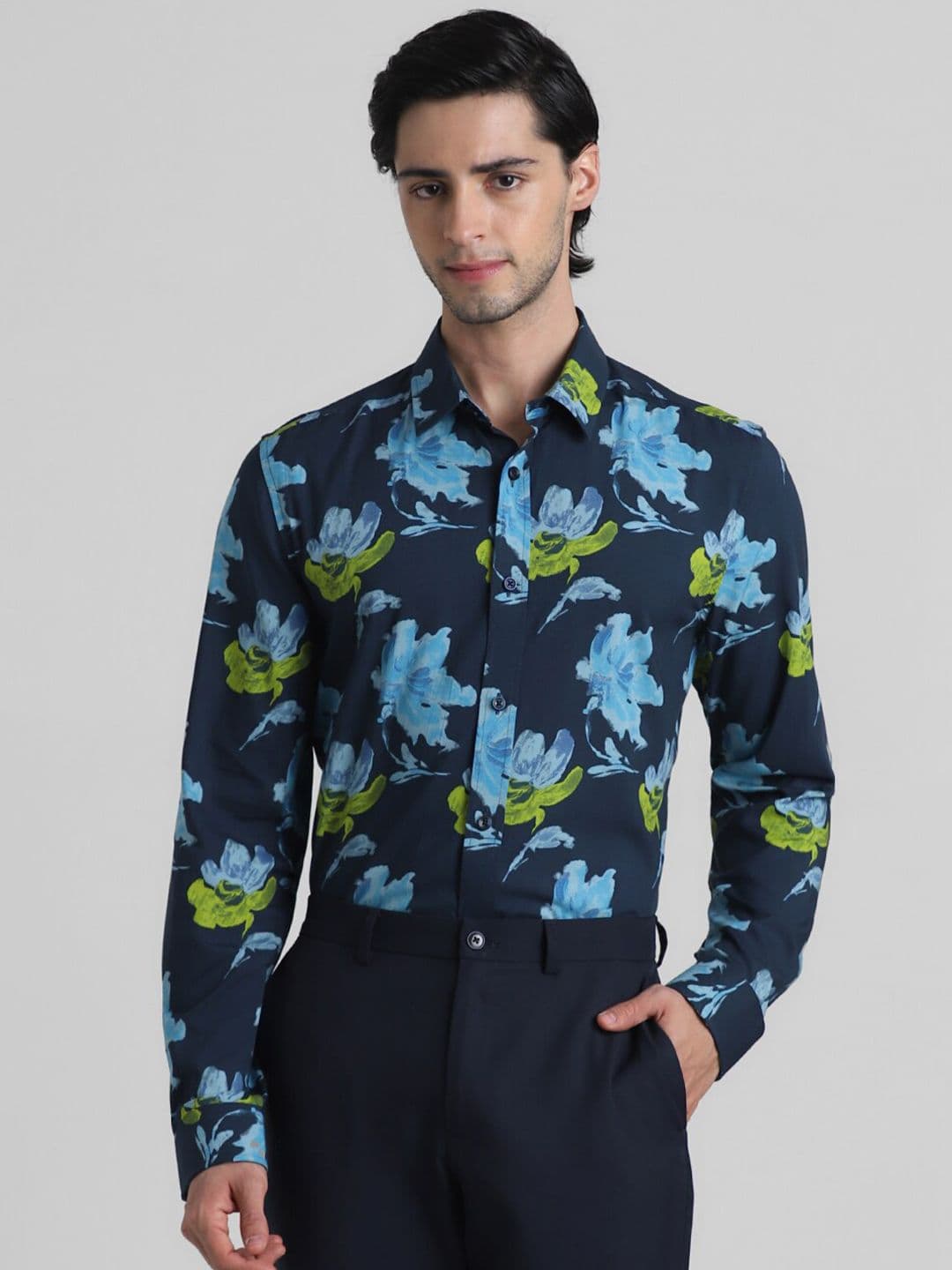 Jack & Jones Floral Printed Spread Collar Cotton Casual Slim Fit Shirt - view 1