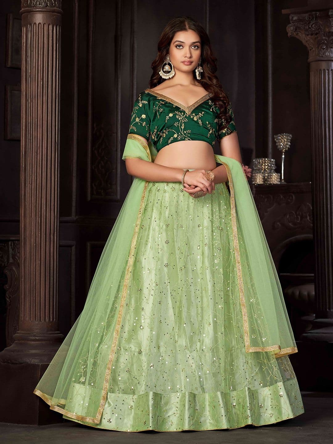 KALINI Embroidered Thread Work Semi-Stitched Lehenga & Unstitched Blouse With Dupatta - view 1