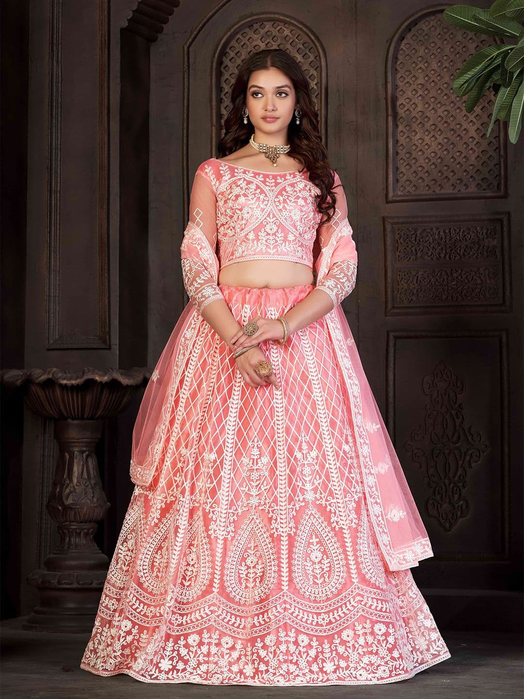 KALINI Embroidered Thread Work Semi-Stitched Lehenga & Unstitched Blouse With Dupatta - view 1