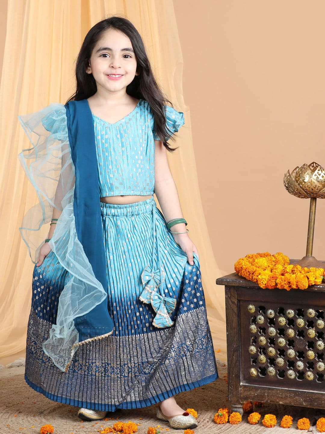 Here&Now X Kinder Kids Girls Embroidered Ready to Wear Lehenga & Blouse With Dupatta - view 1