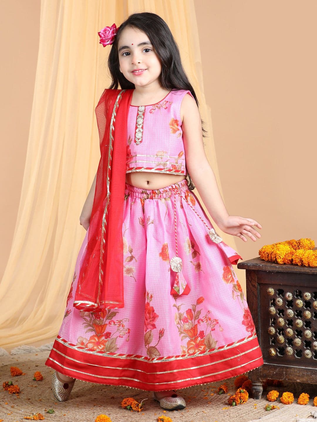 Here&Now X Kinder Kids Girls Embroidered Ready to Wear Lehenga & Blouse With Dupatta - view 1
