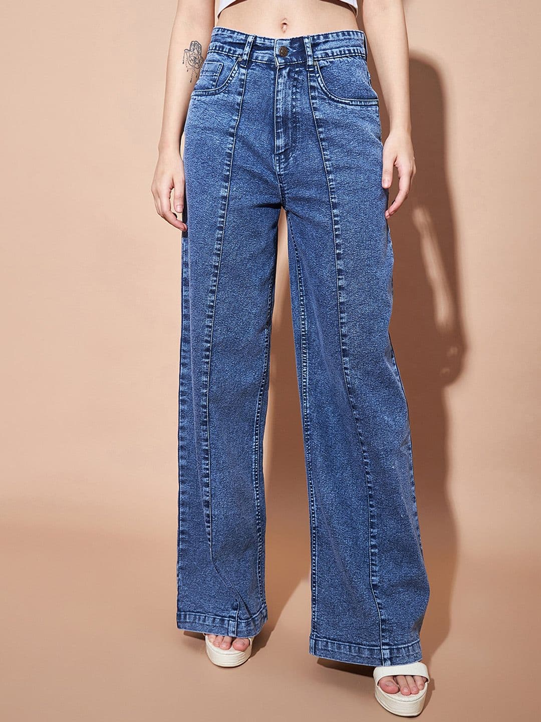 SASSAFRAS BASICS Women Straight Fit High-Rise Clean Look Heavy Fade Jeans - view 1