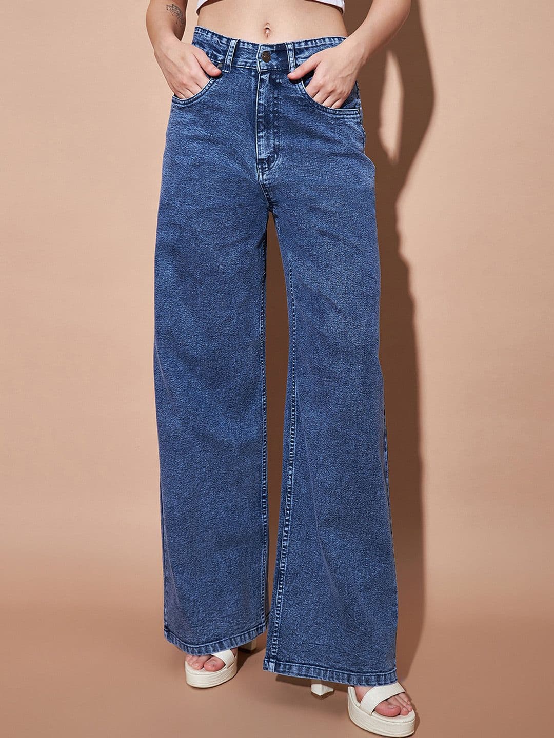SASSAFRAS BASICS Women Straight Fit High-Rise Clean Look Heavy Fade Jeans - view 1