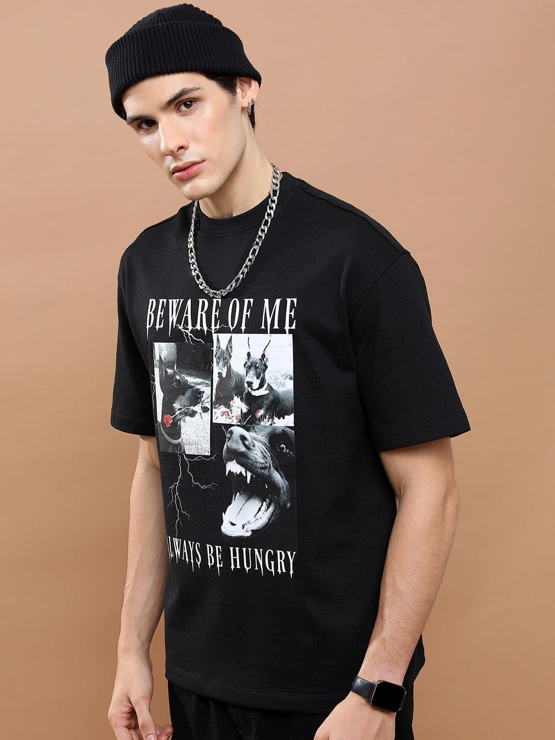 HIGHLANDER Typography Printed Raw Edge Drop Shoulder Oversized T-shirt - view 1