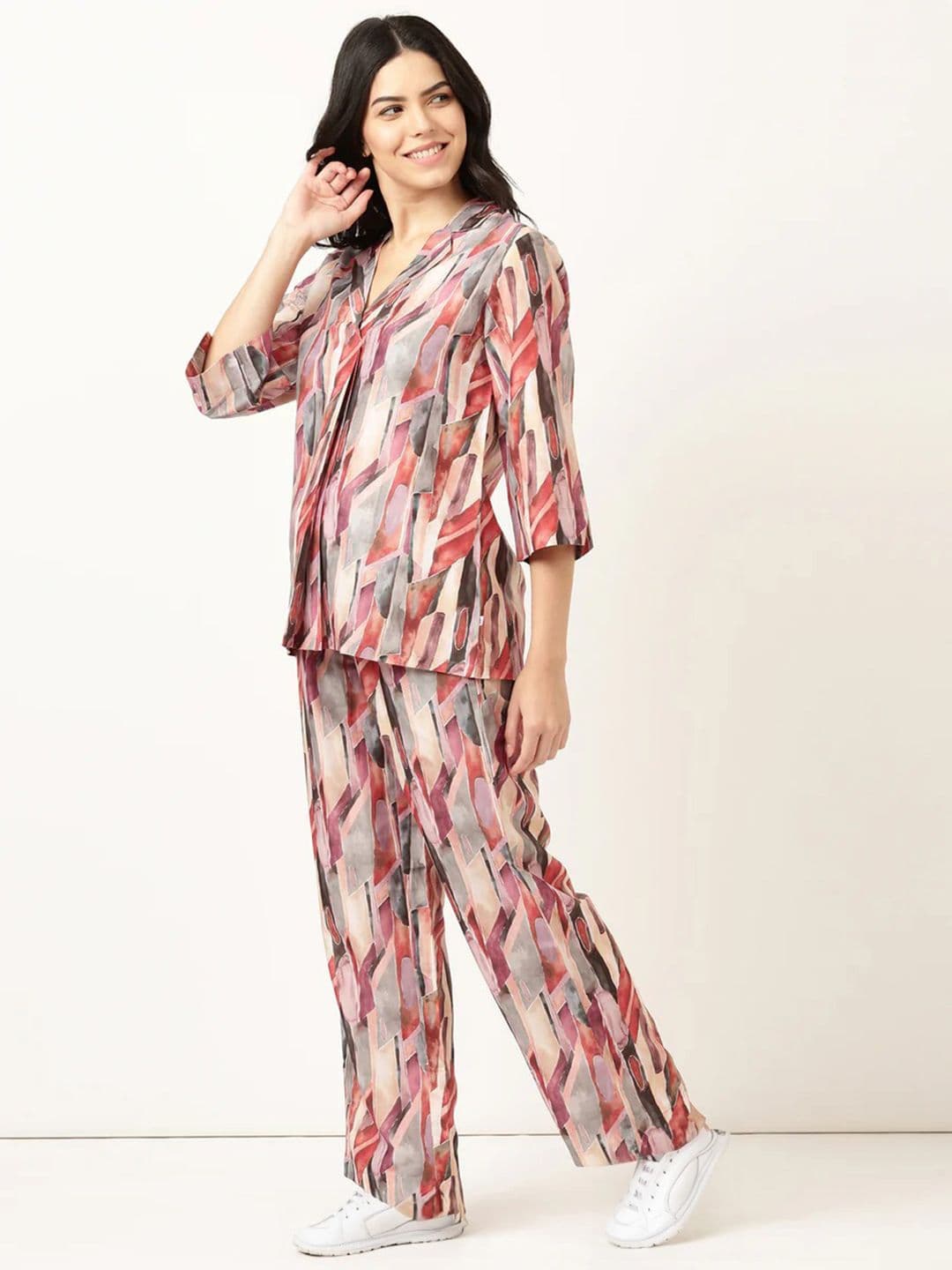 Bannos Swagger Abstract Printed Shirt Collar Co-ord Set - view 1