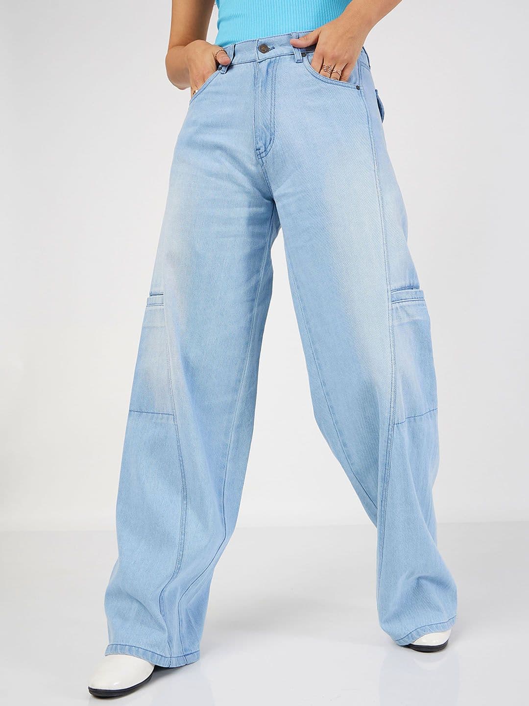 SASSAFRAS Women Wide Leg High-Rise Clean Look Light Fade Pure Cotton Jeans - view 1