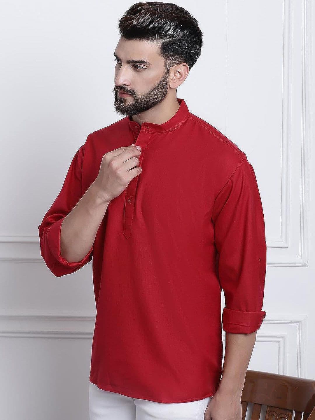 ROYAL KURTA Mandarin Collar Cotton Short Kurta - view 1