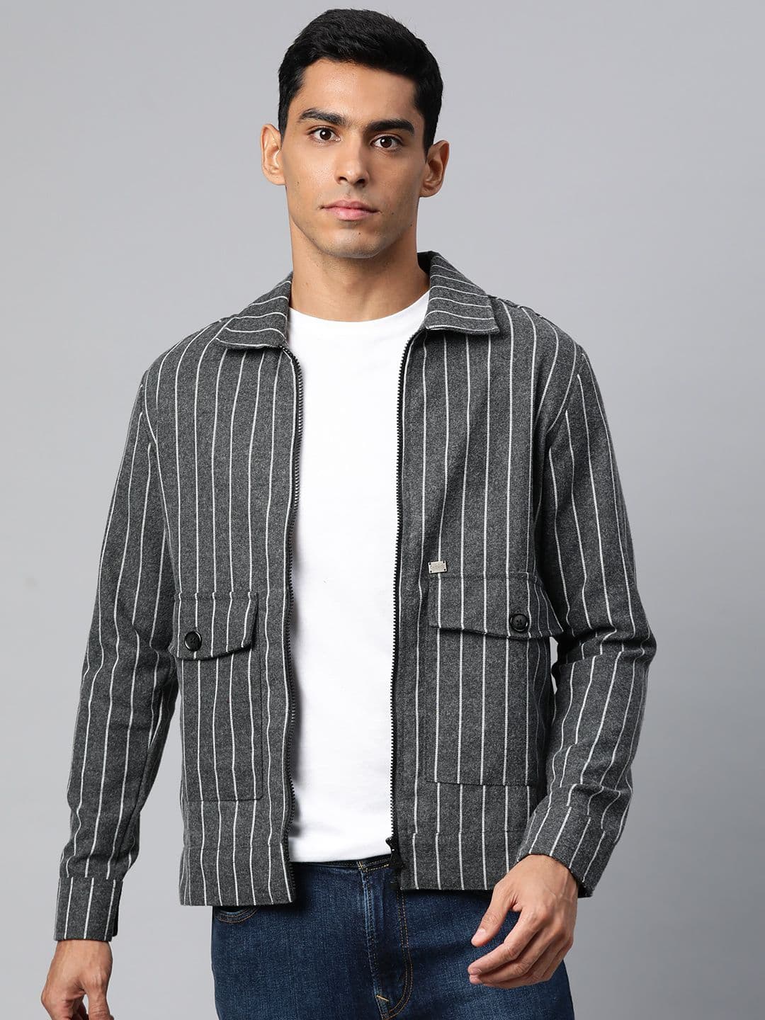 Pierre Carlo Men Striped Woollen Open Front Jacket - view 1